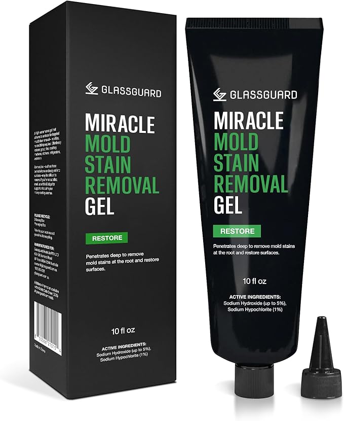 GlassGuard Miracle Mold Stain Remover Stain Gel – Heavy Duty Cleaning Gel for Grouts, Ceramic, Glass, Silicone, Caulk & More – Washing Machine Cleaner Front Loader (300 ml / 10 oz)