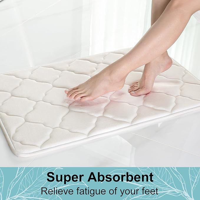 OLANLY Memory Foam Bath Mat Rug 36x24, Ultra Soft and Absorbent Bathroom Rugs, Non-Slip, Comfortable, Machine Washable Bath Carpet for Bathroom Floor, Tub, Shower and Home Decor Accessories, Ivory