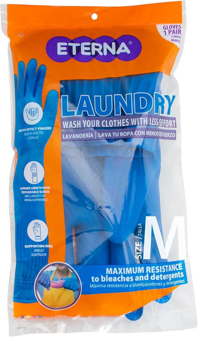 ETERNA Gloves Extra Long, Gloves for Laundry, Kitchen and Household Cleaning, Brush Effect on Fingers, Longer Lenght with Expandable Sleeve, Size M, 3.63 Oz