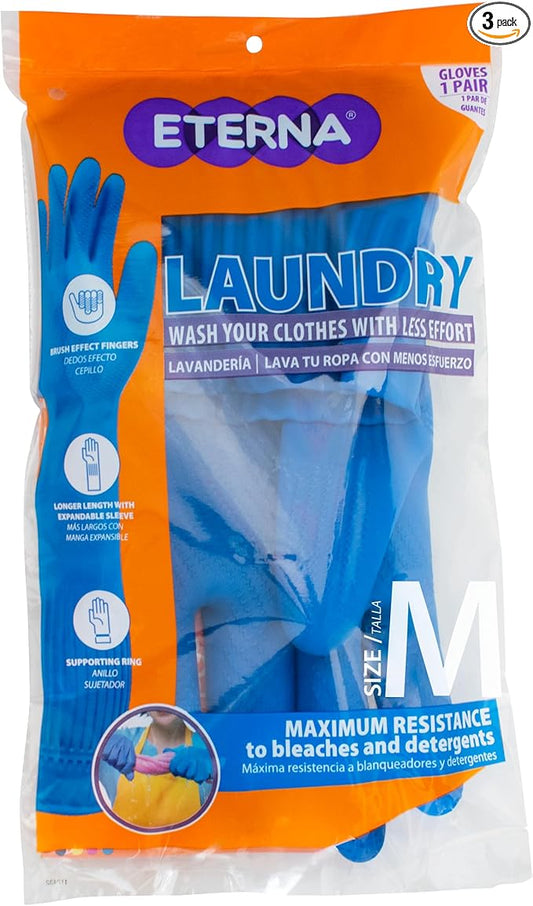 ETERNA Gloves Extra Long, Gloves for Laundry, Kitchen and Household Cleaning, Brush Effect on Fingers, Longer Lenght with Expandable Sleeve, Size M, 3.63 Oz (Pack of 2)