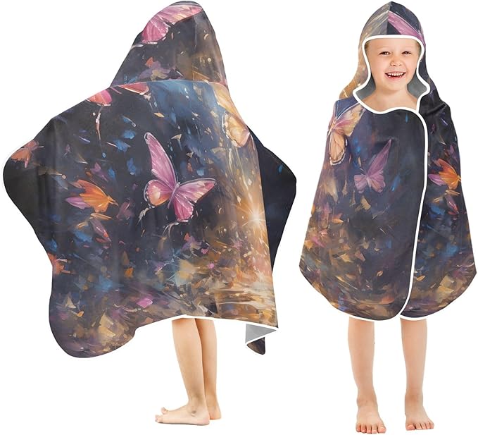 Hooded Towel for Kids Fantasy Butterflies Beach Wrap Bath Towels 50x23.5in