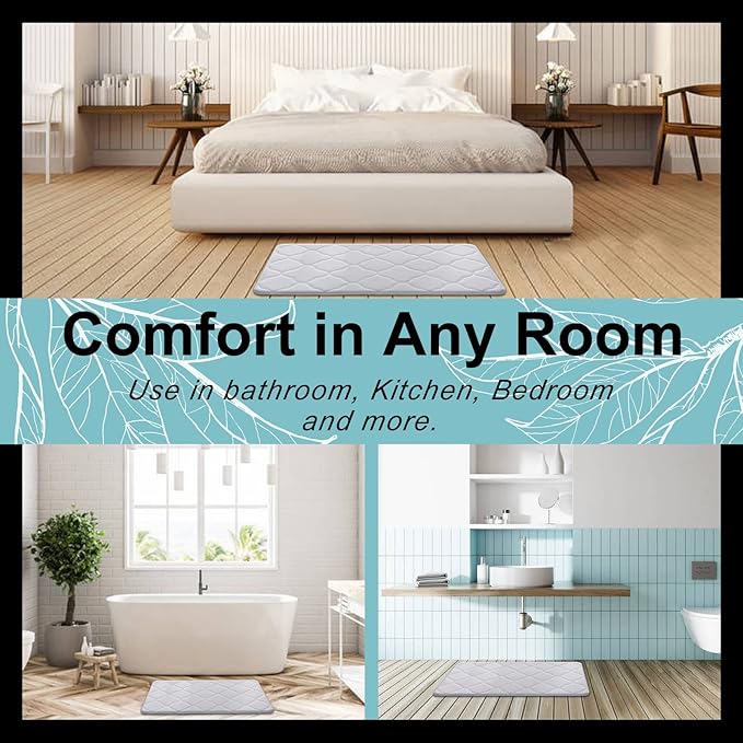 OLANLY Memory Foam Bath Mat Rug 24x16, Ultra Soft and Absorbent Bathroom Rugs, Non-Slip, Comfortable, Machine Washable Bath Carpet for Bathroom Floor, Tub, Shower and Home Decor Accessories, White