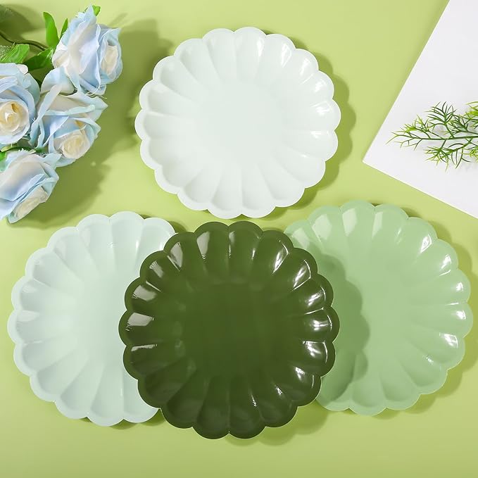 AimFun 24Pcs Sage Green Paper Plates Gradient Green Disposable Party Plates 7.5 Inch Round Dessert Plates for Birthday Baby Shower St Patricks Day Party Supplies