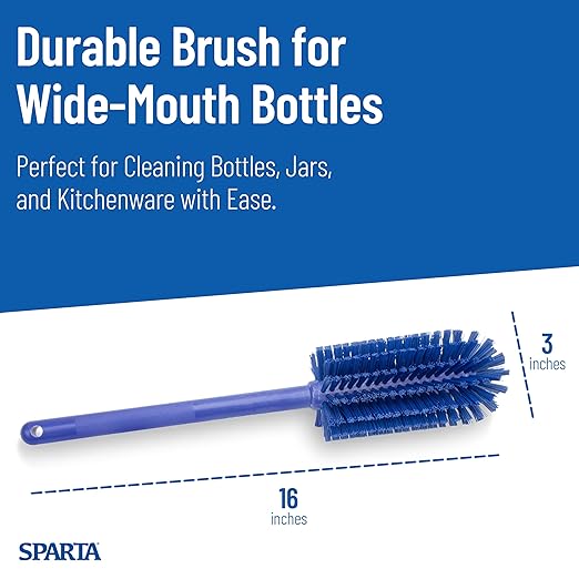 SPARTA Large Water Bottle Brush Ideal for Wide-Mouth Jars, Bottles and Tumblers, Dishwashing Tool with Handle for Home and Commercial Kitchens, Plastic, 16 Inches, Blue