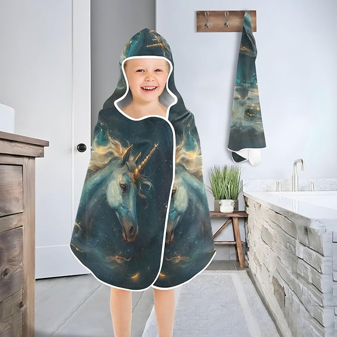 Hooded Towel for Kids Horse in Dark Sky Beach Wrap Bath Towels 50x23.5in