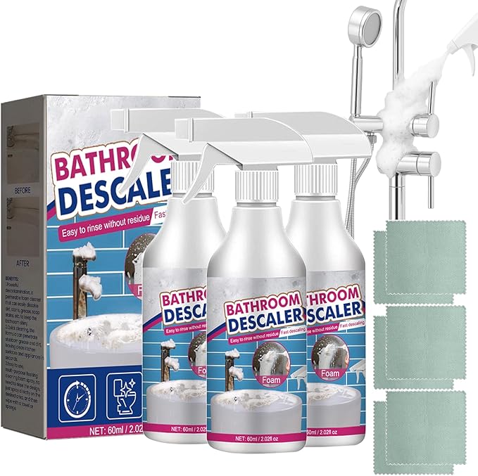 Bathroom Descaler Foam Cleaner Spray, All Purpose Foam Cleaner Spray Bathroom Descaler Cleane Stubborn Stains For Glass Shower Doors Sprayer - Restore Original Luster (3)