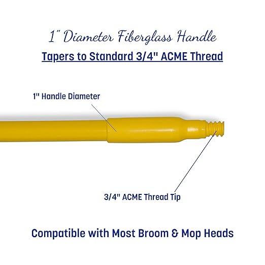 SPARTA 48" Fiberglass Replacement Handle with 3/4" Acme Thread Tip, Polyester Veil Reinforced, Hanging Cap, Commercial Cleaning, Yellow