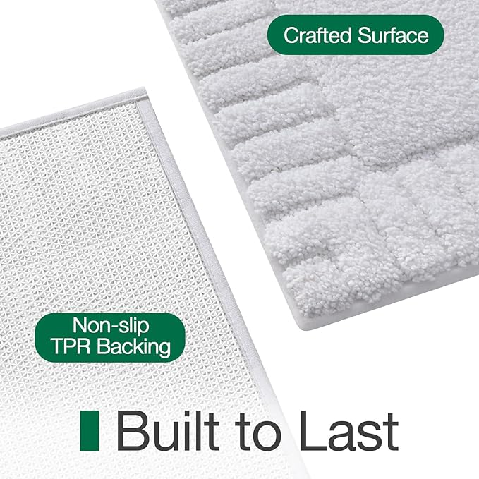 LUMI Bathroom Rugs Non Slip with Rubber Backing, Extra Soft Plush Microfiber Bath Rug Absorbent, Machine Washable Bath Mat Quick Dry for Tub, Shower, Hotel, White, 20"x32"