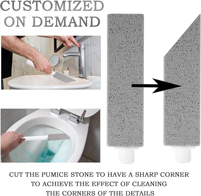 JONMON Pumice Stone for Toilet Cleaning, 10Pcs Bathroom Toilet Bowl Hard Water Rings Clean Brush Set with 1 Long Handle for Removing Tub, Swimming Pool, Tile, Kitchen, Sink