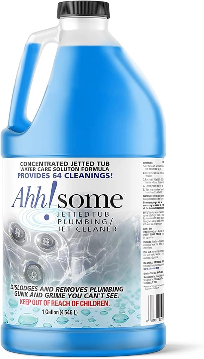 AhhSome Jetted Tub & Hot Tub Cleaner, Powerful Spa Bath Cleaning Solution for Jacuzzis & Whirlpools, 1 Gallon (64 Treatments), Professional Grade Septic Safe Solution for Hot Tubs, Made in USA