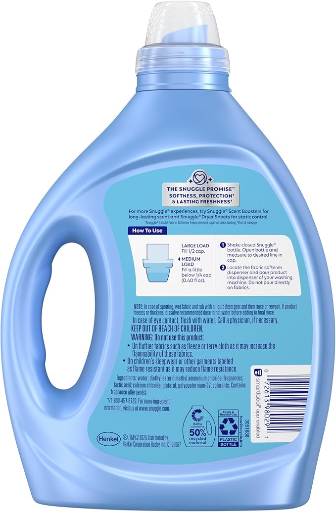 Snuggle Fabric Softener Liquid, Ultra Concentrated, 80 Oz, 188 Medium Loads, Lavender Breeze Fabric Conditioner, Long-Lasting Scent, Softens, Reduces Static & Wrinkles, Helps Protect Color