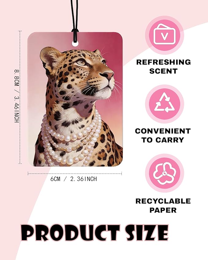 Trendy Pink Leopard Print Orange Citrus Car Air Freshener 4pcs, Girly Y2K Pink Disco Ball Cheetah Lucky 8 Ball Ace Card Hanging Scents Car Accessories Interior Mirror Decor for Girls