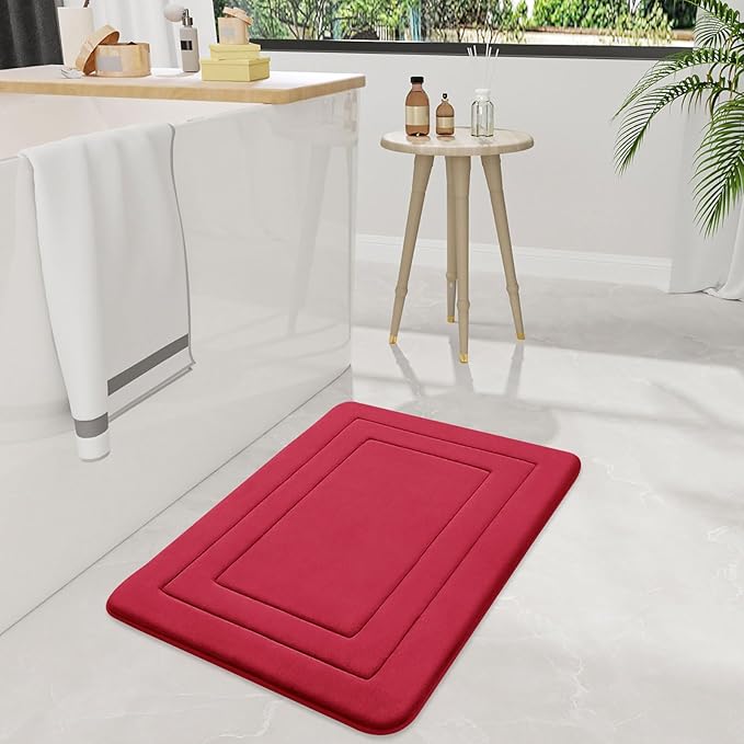 Arotive Memory Foam Bathroom Rug Mat 30x20, Ultra Soft and Absorbent Bath Mat, Machine Wash Dry, Comfortable Bath Rug Carpet for Bathroom Floor, Tub and Shower, Red