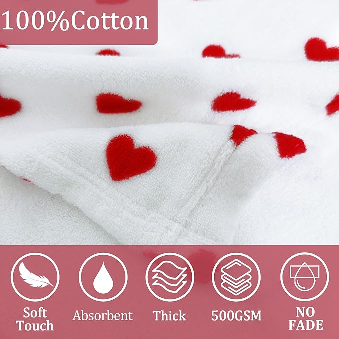 VOOVA & MOVAS Hooded Towel Robe for Girls 5-6Years,Slim Fit,Premium 100% Cotton, Super Soft Absorbent Bathrobe,Love Heart Pattern