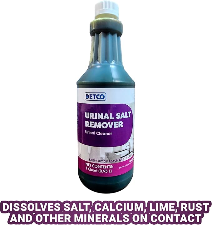 Urinal Salt Remover Concentrate - Safe on Pipes and Plumbing, Odor Control, Cleans Rust, Scale, and Uratic Salt Build-Up, 1 Quart