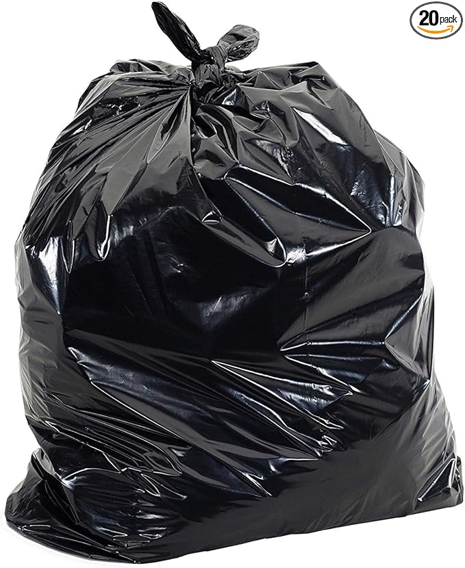 Commander 42 Gallon 3 MIL Black Contractor Bags With Hand Tie - 32" x 44" - Pack of 20 - For Industrial, Commercial, Janitorial, & Construction