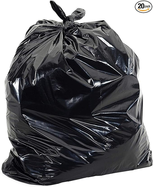 Commander 42 Gallon 3 MIL Black Contractor Bags With Hand Tie - 32" x 44" - Pack of 20 - For Industrial, Commercial, Janitorial, & Construction