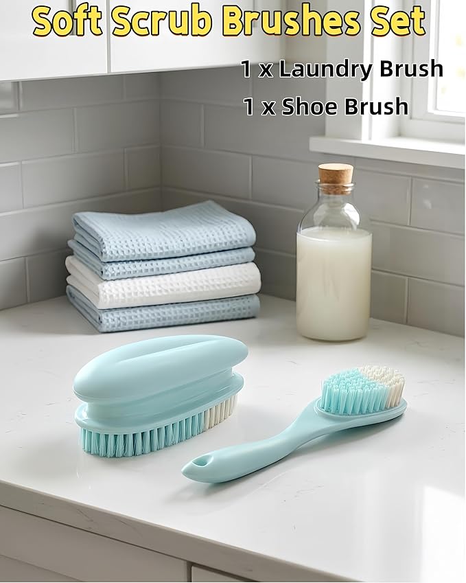 2 Pack Soft Bristle Cleaning Scrub Brush Laundry Brush Scrubber Brush for Clothes, Carpet and Fabric Stain Removal, Scrubbing Brush with Ergonomic Handle (Blue)