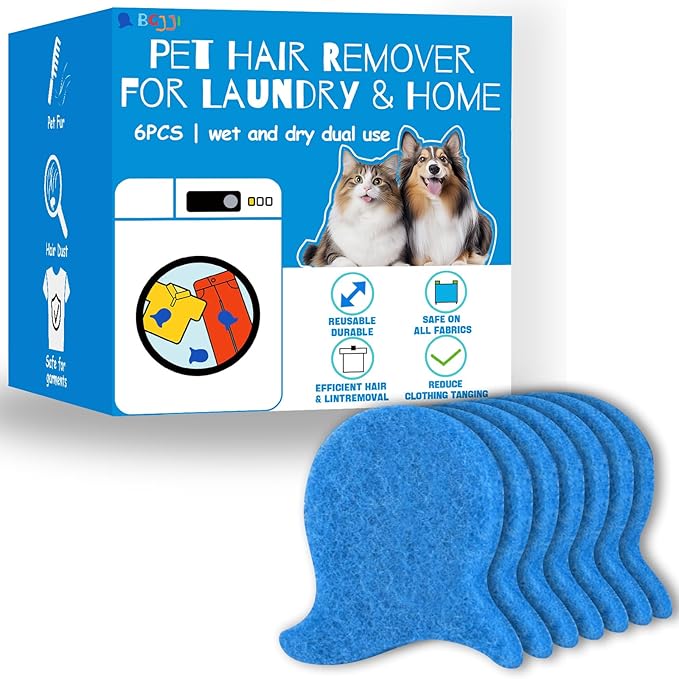 6 PCS Pet Hair Remover for Laundry- Effectively Removes Fur, Lint & Dander - Reusable, Eco- Friendly Laundry Pet Hair Catcher - Gentle Washing (Blue)