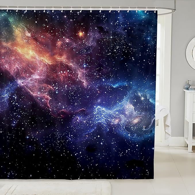 Outer Space Bath Curtain Galaxy Shower Curtain for Kids 3D Printed Space Bathroom Shower Curtain Set Waterproof Decor Space Outer Sky Blue Universe Cloud Galaxy Kids Bathroom Accessories 72"x78"