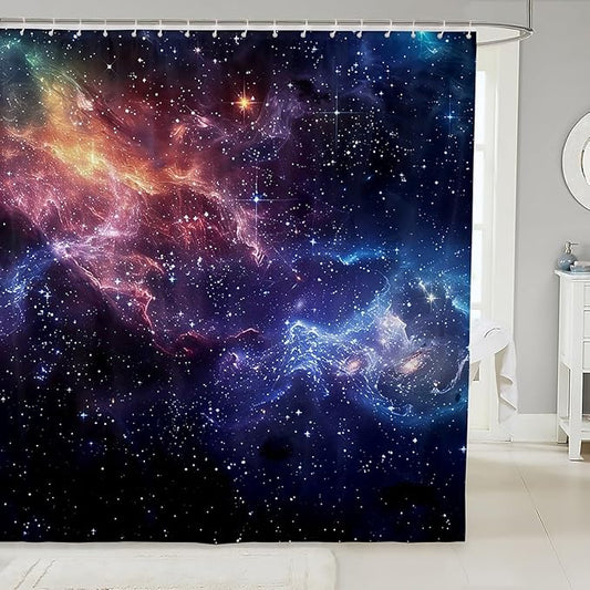 Outer Space Bath Curtain Galaxy Shower Curtain for Kids 3D Printed Space Bathroom Shower Curtain Set Waterproof Decor Space Outer Sky Blue Universe Cloud Galaxy Kids Bathroom Accessories 72"x78"