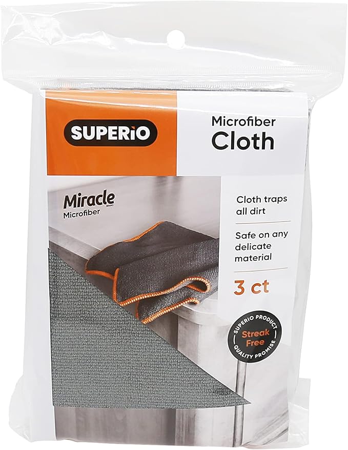 Superio Grey Microfiber Cleaning Cloth for Cars, Kitchen, Bathroom 16x16 Miracle Cloth, Lint Free Rags for Cleaning House, Washable Reusable, No Detergents Needed, Scratch & Streak Free, 18 Pack