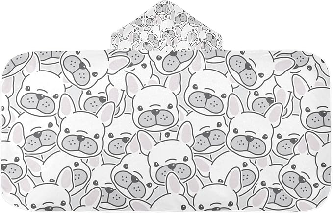 Blueangle Kids Bath Towel Wrap - French Bulldog Hooded Kids Towel - Super Soft Absorbent Quick Dry Toddler Shower Pool Beach Towel