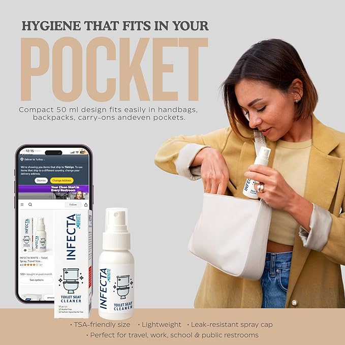 INFECTA WHITE – Toilet Spray, Travel Size Multipurpose Cleaning Spray (50 ml), All Purpose Cleaner for Toilet Seats, Bathtub, Fresh Scent, Bathroom Essentials & Mini Travel Toiletries (Pack of 3)