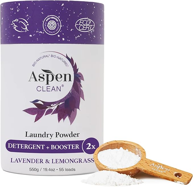 AspenClean | Laundry Powder + Booster 2-in-1 | Lavender | 55 Loads | Hyper Concentrated | Stain & Odor Removal Enzyme Booster | Non - Toxic | 100% Natural | EWG Verified