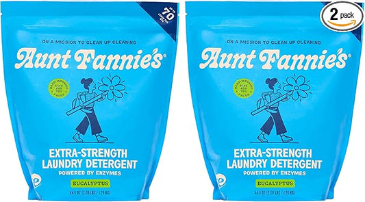 Aunt Fannie's Extra Strength Powder Laundry Detergent, Stain Fighting, Plant Based, Natural Ingredients, 70 Loads Per Bag, Eucalyptus, 88 Oz