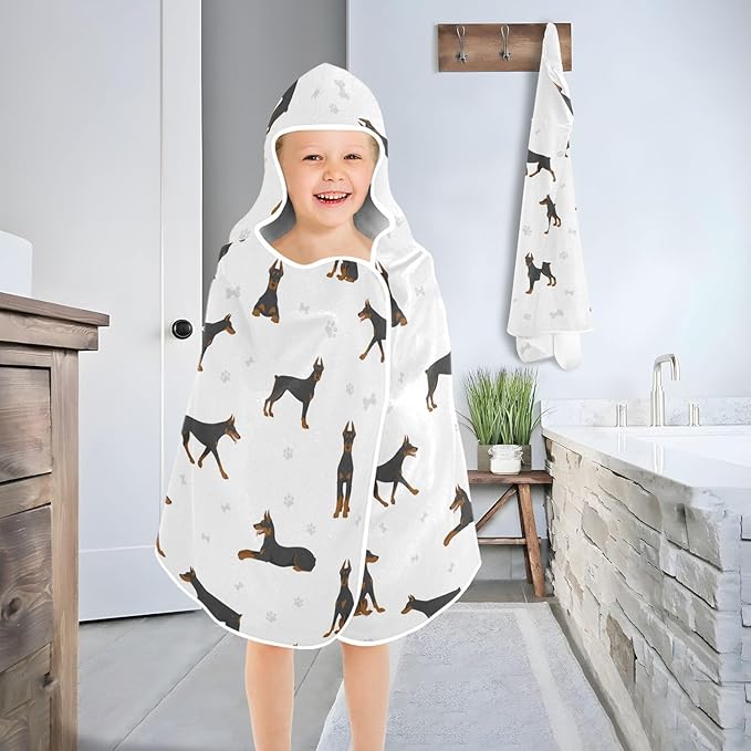 susiyo Kids Hooded Bath Towel Doberman Pinscher Dogs Beach Towel for Kids 23.5 x 50 Inch Microfiber Soft Absorbent Quick Dry Bath Swim Pool Towel Wrap Poncho Bathrobe with Hood for Kids Toddler