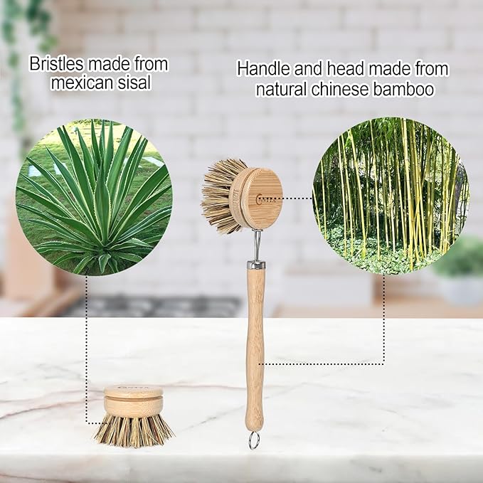 Kitchen Scrub Brush - Hard Bristle, Cast Iron Scrubber Sustainable & Biodegradable, Kitchen Brushes for Dishes, Pans and Pots