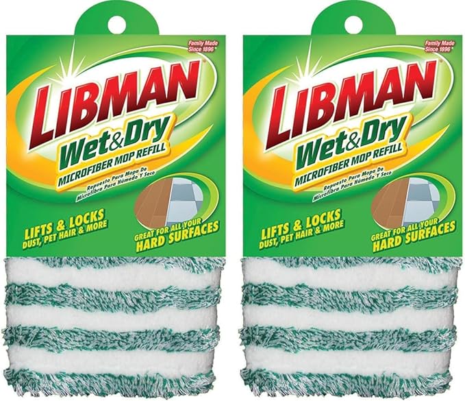 Libman Commercial 119 Microfiber Wet/Dry Floor Mop Refill Pad, Microfiber, 18" Wide, Green and White (Pack of 2)