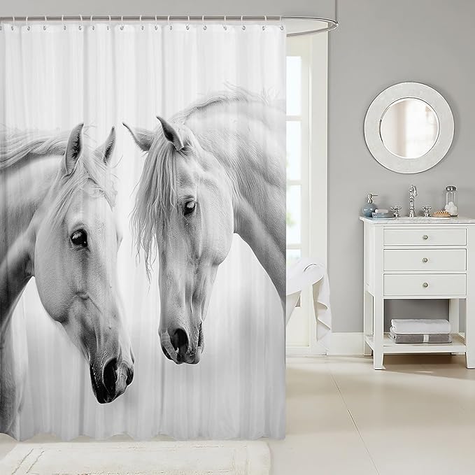 Feelyou Horse Bath Curtain Cute Animal Decor Shower Curtain for Kids Teens Waterproof Kawaii Farm Cowboy Bathroom Shower Curtain Set Wild Animals White Kids Bathroom Accessories 72"x78"