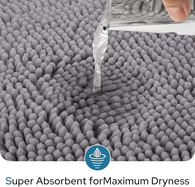 BYSURE Grey Bathroom Rugs Sets 3 Piece with Toilet Lid Cover Non Slip Extra Absorbent Plush Chenille Soft Washable Bath Mats