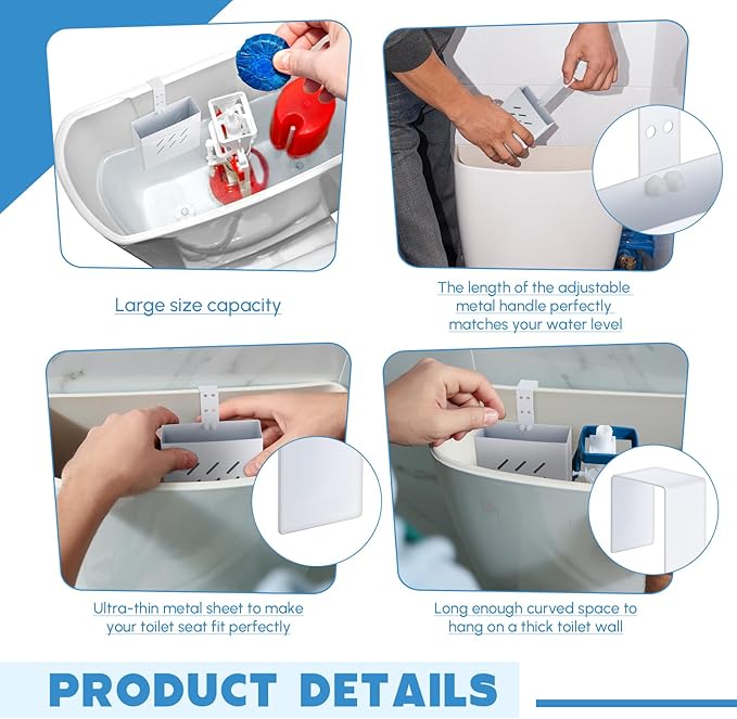 Honeydak 2 Pcs Large Size 4.33 x 4.33 x 1.38 Inch Stainless Steel Toilet Tank Cleaning Tablet Holder with Adjustable Hook to Hang Toilet Cleaner Box (White)