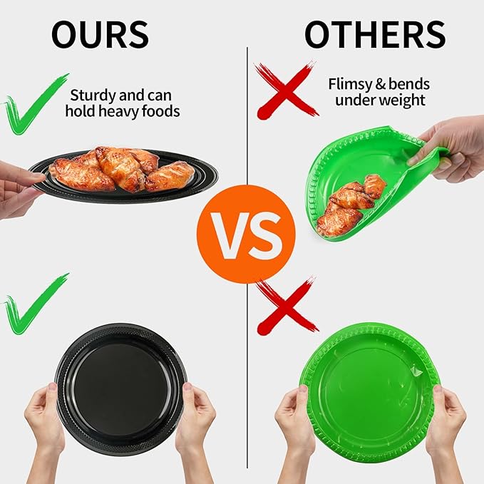 50 PCS Black Plastic Plates, 7 Inch Disposable Party Plates Solid Color Dessert Plates for BBQ Picnic Wedding Birthday Party Supplies (Black, 7 Inch)