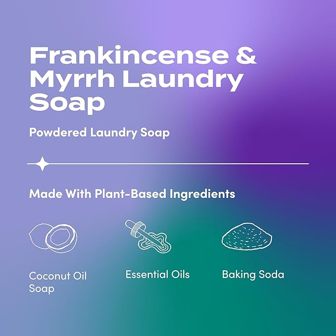 Zum Powdered Laundry Soap by Indigo Wild - Plant-Based Laundry Soap with Baking Soda, Coconut Oil & Essential Oils - 64 Loads (32 oz) - Frankincense & Myrrh