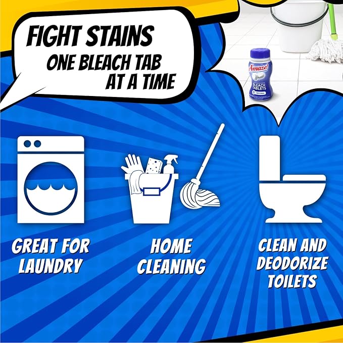 AMAZE Ultra Concentrated Bleach Tablets [6 bottles] - Meadow Scent - for Laundry, Toilet, and Multipurpose Home Cleaning. No Splash Liquid Bleach Alternative