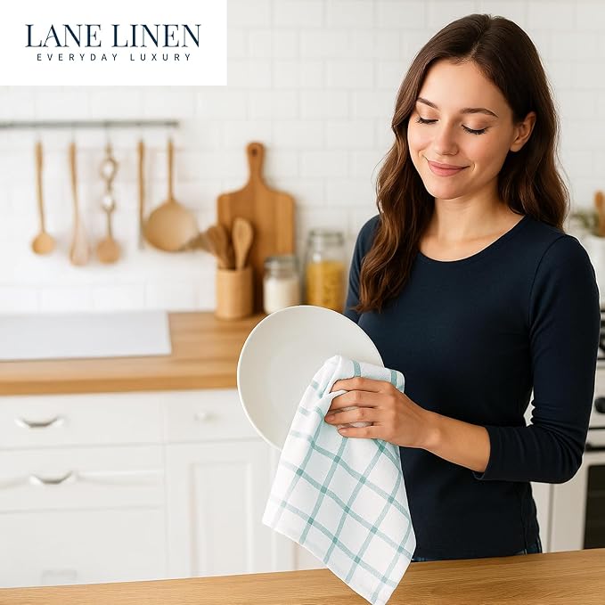 LANE LINEN Kitchen Towels & Dishcloths Set of 12-100% Cotton, Quick-Drying 18” x 28” Absorbent Dish & Tea Towels, Soft Hand Towels for Kitchen - Aqua