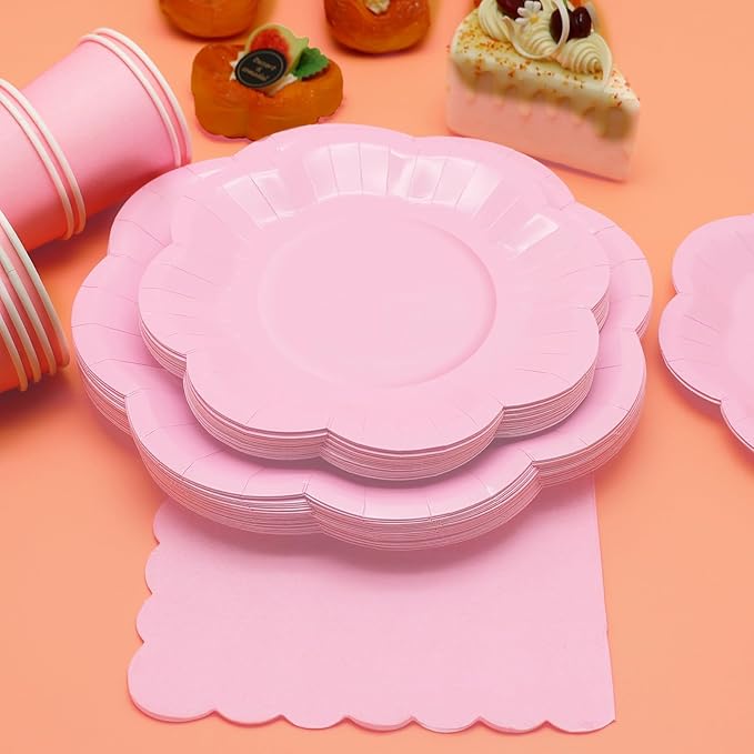 350PCS Light Pink Paper Plates and Napkins Set with Utensils Serve 50 Guests,Pink Party Decorations for Baby Shower Graduation Valentines Day Party Supplies