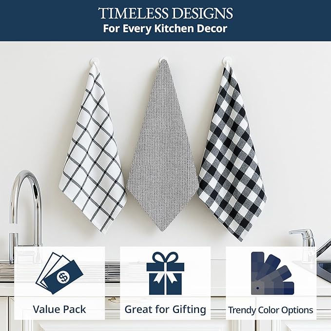 LANE LINEN Kitchen Dish Towels Set of 12 – 18”x28” Soft & Quick-Drying Hand and Tea Towels, Premium Decorative Kitchen Towel – Black