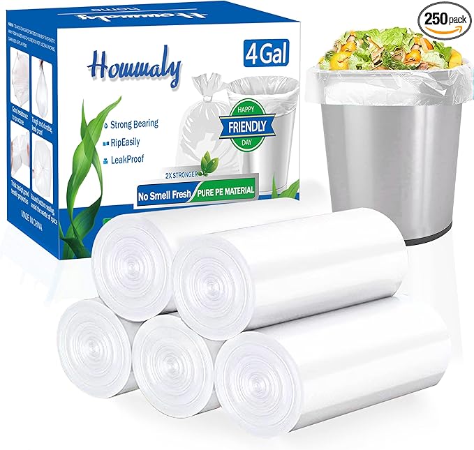 4 gallon trash can liners,250 counts,Small clear Garbage Bags,Extra Strong 4 Gal Trash Bag,Fit 12 liters trash Bin Liners for Home Office Kitchen(Clear)