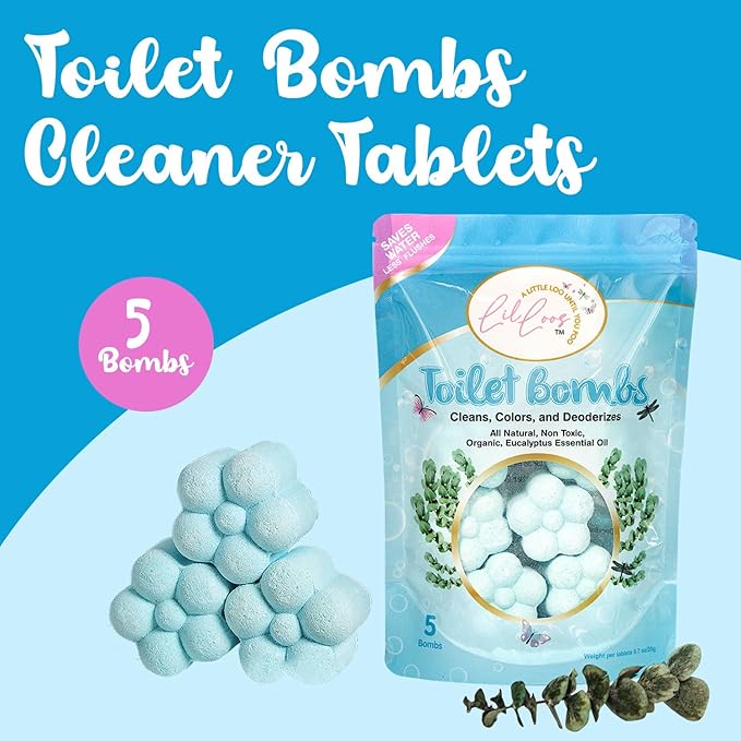 Essential Oil Toilet Bowl Bombs, Long-Lasting Freshness, Clean Toilet Freshener, Deodorizer (5 Tablets) (5 Count (Pack of 1), Eucalyptus) ALL NATURAL NON-TOXIC