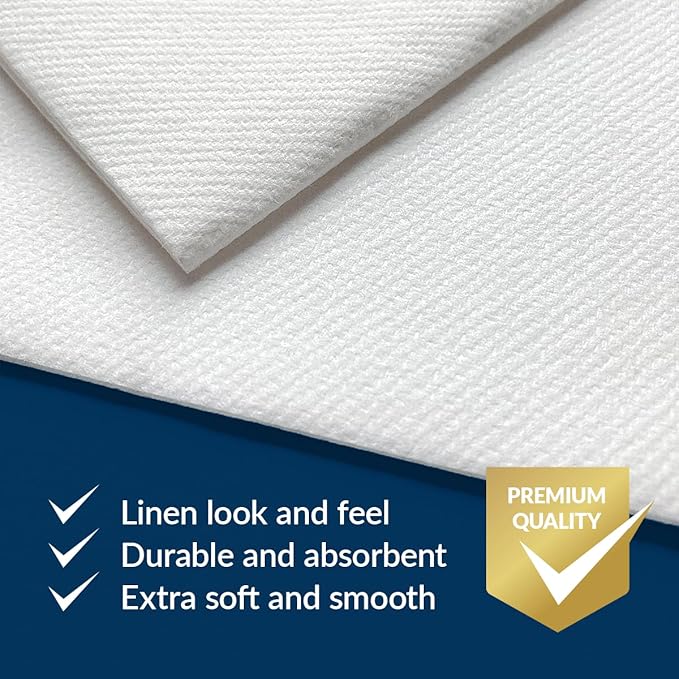 PAW - Linen Feel Napkins with Built-in Flatware Pocket, Airlaid Paper Pre-Folded Napkins for Silverware, Wedding Party, Dinner, Birthday, Gatherings, Golden Eucalyptus Design, 50 Count