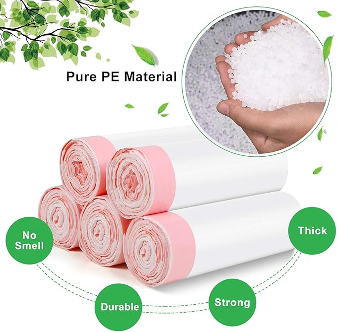 Small Trash Bags Bathroom 2 Gallon - Drawstring Kitchen Garbage Bag 125 Count Clear White Mini Unscented Strong Durable Bulk Wastebasket Plastic Liners for Car Office Can