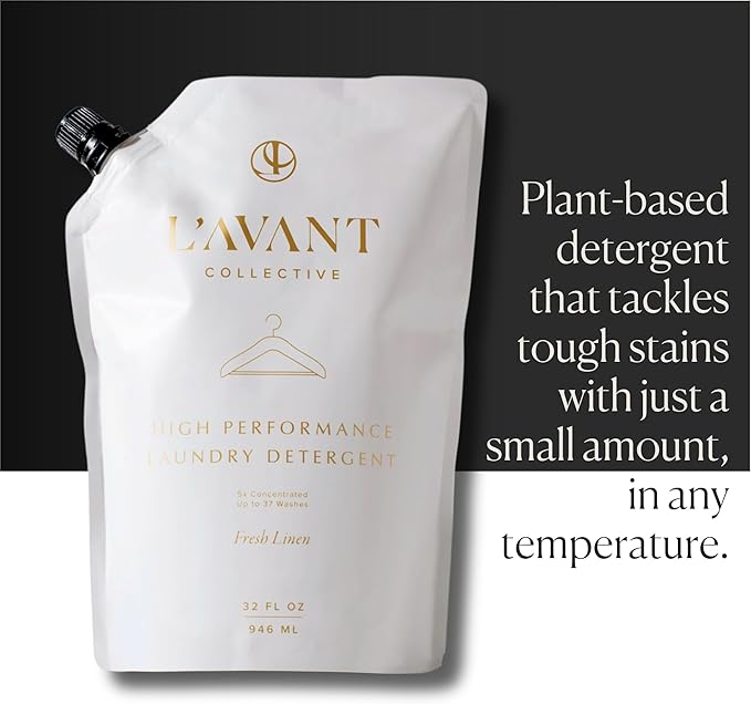 L'AVANT Collective Luxury Laundry Detergent Refill | Eco-Friendly, 75% Less Plastic | Fresh Linen | Natural Non-Toxic Liquid Laundry Soap with Enzymes | Plant-Based, HE Compatible | 32 oz