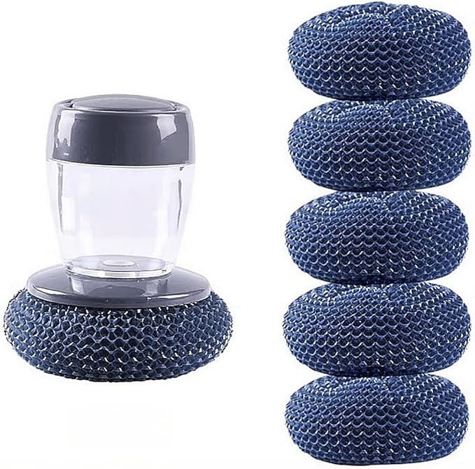 Soap Dispense Palm Scrub dishwashing Kitchen Scrubber Press Automatic Liquid wash Pot ，Small Dish Brush(PET)