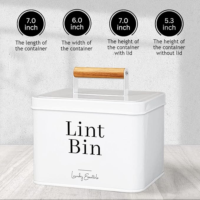 Simplation Modern Farmhouse Lint Bin for Laundry Room Decor and Accessories, Metal Lint Bin for Laundry Decor, Lint Holder Bin for Laundry Room Organization (White)