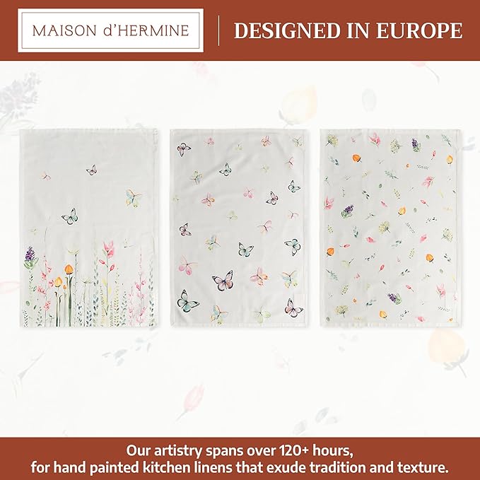 Maison d' Hermine Kitchen Towels Set of 3 100% Cotton 27.50" x 20" Reusable Cloth Tea Dish Towels Absorbent with Hanging Loop for Kitchen Farmhouse Hotel Spring Summer - Botanical Fresh